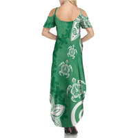 Polynesia Family Matching Summer Maxi Dress and Hawaiian Shirt Green Tribal Turtle Floral Pattern