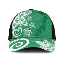 Polynesia Mesh Trucker Cap Green Tribal Turtle Floral Pattern - Polynesian Pride