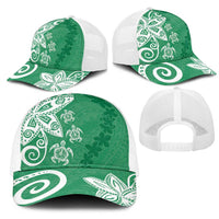 Polynesia Mesh Trucker Cap Green Tribal Turtle Floral Pattern - Polynesian Pride