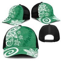Polynesia Mesh Trucker Cap Green Tribal Turtle Floral Pattern - Polynesian Pride