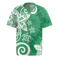 Polynesia Rugby Jersey Green Tribal Turtle Floral Pattern