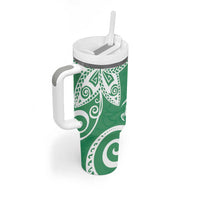 Polynesia Tumbler With Handle Green Tribal Turtle Floral Pattern