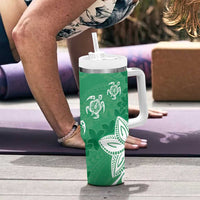 Polynesia Tumbler With Handle Green Tribal Turtle Floral Pattern