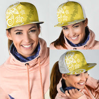 Polynesia Mesh Trucker Cap Yellow Tribal Turtle Floral Pattern - Polynesian Pride