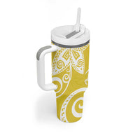 Polynesia Tumbler With Handle Yellow Tribal Turtle Floral Pattern