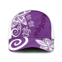 Polynesia Mesh Trucker Cap Purple Tribal Turtle Floral Pattern - Polynesian Pride