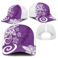 Polynesia Mesh Trucker Cap Purple Tribal Turtle Floral Pattern - Polynesian Pride