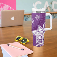 Polynesia Tumbler With Handle Purple Tribal Turtle Floral Pattern