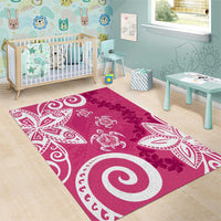 Polynesia Area Rug Pink Tribal Turtle Floral Pattern