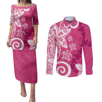 Polynesia Couples Matching Puletasi and Long Sleeve Button Shirt Pink Tribal Turtle Floral Pattern LT05 Pink - Polynesian Pride