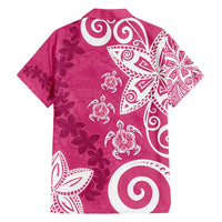 Polynesia Family Matching Short Sleeve Bodycon Dress and Hawaiian Shirt Pink Tribal Turtle Floral Pattern