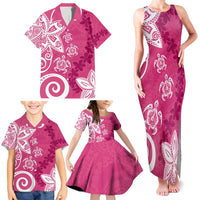 Polynesia Family Matching Tank Maxi Dress and Hawaiian Shirt Pink Tribal Turtle Floral Pattern