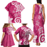Polynesia Family Matching Tank Maxi Dress and Hawaiian Shirt Pink Tribal Turtle Floral Pattern