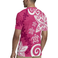 Polynesia Rugby Jersey Pink Tribal Turtle Floral Pattern