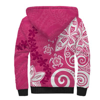 Polynesia Sherpa Hoodie Pink Tribal Turtle Floral Pattern