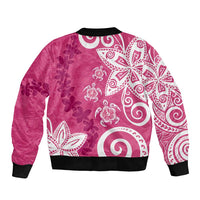 Polynesia Sleeve Zip Bomber Jacket Pink Tribal Turtle Floral Pattern