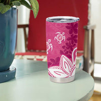 Polynesia Tumbler Cup Pink Tribal Turtle Floral Pattern