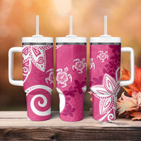 Polynesia Tumbler With Handle Pink Tribal Turtle Floral Pattern