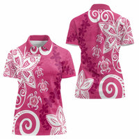 Polynesia Women Polo Shirt Pink Tribal Turtle Floral Pattern