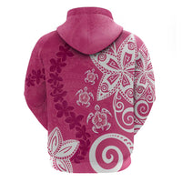 Polynesia Zip Hoodie Pink Tribal Turtle Floral Pattern