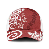 Polynesia Baseball Net Cap Red Tribal Turtle Floral Pattern LT05 One Size White Red - Polynesian Pride