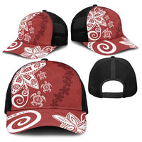 Polynesia Baseball Net Cap Red Tribal Turtle Floral Pattern LT05 - Polynesian Pride