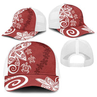 Polynesia Baseball Net Cap Red Tribal Turtle Floral Pattern LT05 - Polynesian Pride