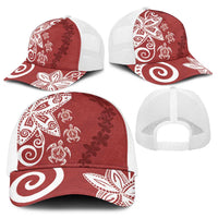 Polynesia Baseball Net Cap Red Tribal Turtle Floral Pattern - Polynesian Pride