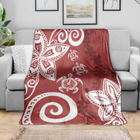 Polynesia Blanket Red Tribal Turtle Floral Pattern