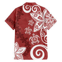 Polynesia Family Matching Long Sleeve Bodycon Dress and Hawaiian Shirt Red Tribal Turtle Floral Pattern