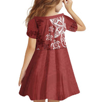 Polynesia Family Matching Off Shoulder Maxi Dress and Hawaiian Shirt Red Tribal Turtle Floral Pattern