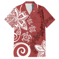 Polynesia Family Matching Off Shoulder Maxi Dress and Hawaiian Shirt Red Tribal Turtle Floral Pattern