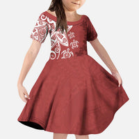 Polynesia Kid Short Sleeve Dress Red Tribal Turtle Floral Pattern LT05 KID Red - Polynesian Pride