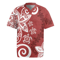 Polynesia Rugby Jersey Red Tribal Turtle Floral Pattern