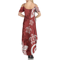 Polynesia Summer Maxi Dress Red Tribal Turtle Floral Pattern