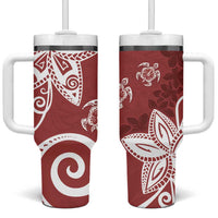 Polynesia Tumbler With Handle Red Tribal Turtle Floral Pattern