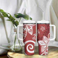 Polynesia Tumbler With Handle Red Tribal Turtle Floral Pattern