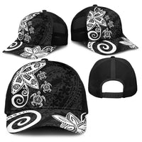 Polynesia Baseball Net Cap Black Tribal Turtle Floral Pattern - Polynesian Pride