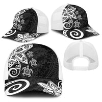 Polynesia Baseball Net Cap Black Tribal Turtle Floral Pattern - Polynesian Pride