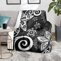 Polynesia Blanket Black Tribal Turtle Floral Pattern