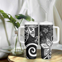 Polynesia Tumbler With Handle Black Tribal Turtle Floral Pattern