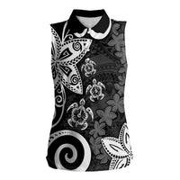 Polynesia Women Sleeveless Polo Shirt Black Tribal Turtle Floral Pattern LT05 Female Black - Polynesian Pride