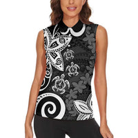 Polynesia Women Sleeveless Polo Shirt Black Tribal Turtle Floral Pattern LT05 - Polynesian Pride