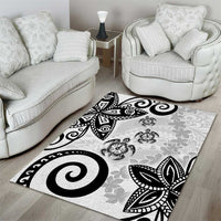 Polynesia Area Rug White Tribal Turtle Floral Pattern