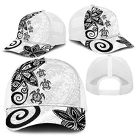 Polynesia Baseball Net Cap White Tribal Turtle Floral Pattern - Polynesian Pride