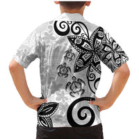 Polynesia Family Matching Mermaid Dress and Hawaiian Shirt White Tribal Turtle Floral Pattern