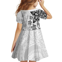 Polynesia Family Matching Off Shoulder Short Dress and Hawaiian Shirt White Tribal Turtle Floral Pattern