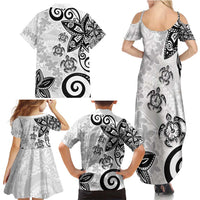 Polynesia Family Matching Summer Maxi Dress and Hawaiian Shirt White Tribal Turtle Floral Pattern