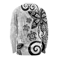 Polynesia Long Sleeve Shirt White Tribal Turtle Floral Pattern