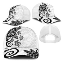 Polynesia Mesh Trucker Cap White Tribal Turtle Floral Pattern - Polynesian Pride